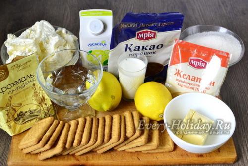 Творожный шоколадно-лимонный торт без выпечки