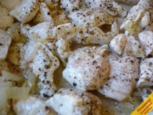 Тушеное куриное филе с грибами. Описание рецепта: