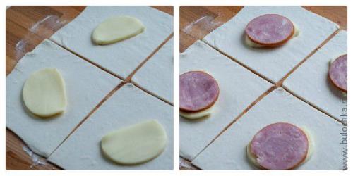 Булочки с сыром и ветчиной из слоеного теста рецепт. 