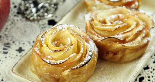 Розы из яблок и слоеного теста Рецепт. Розочки из слоеного теста с яблоками — очень красиво и вкусно