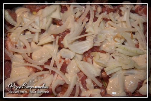 Чем заменить майонез в мясе по-французски. Мясо по-французски. Без майонеза.