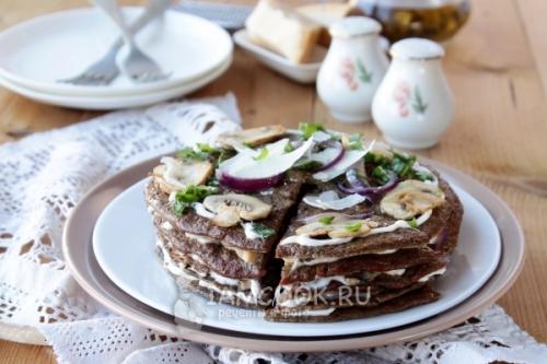 Торт печеночный с грибами рецепт. Печеночный торт с грибами