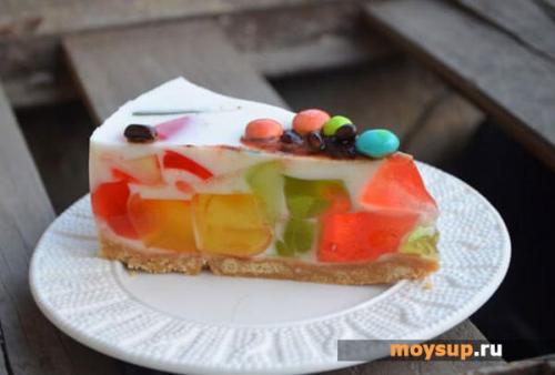 Торт фруктовый желейный бисквит и сметана. Вкусный и легкий десерт