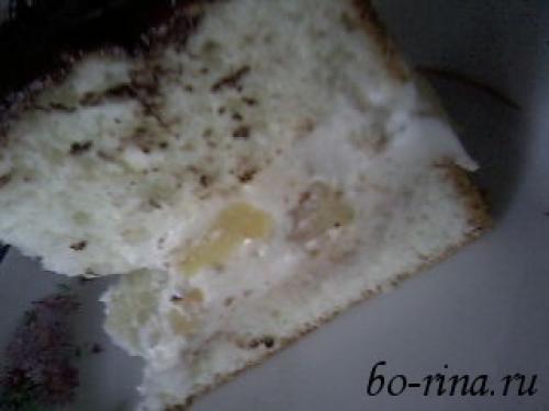 Торт с нежным творожным кремом и ананасами