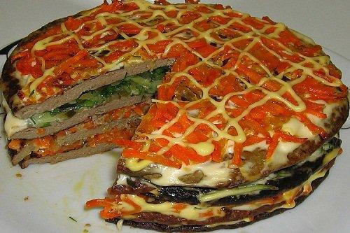 Начинка для печеночного торта. Как приготовить вкусный  торт с печенью, морковью и луком