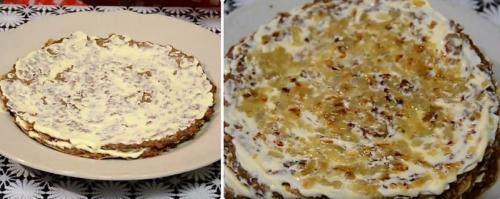 Закусочный печеночный торт из свиной печени с чесноком (рецепт без молока)