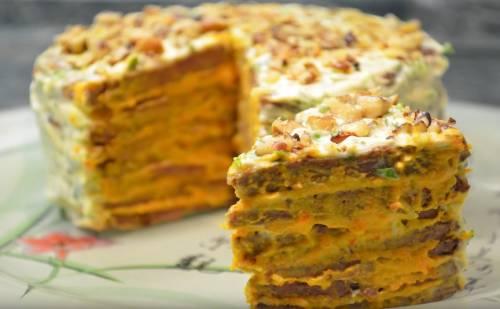 Закусочный печеночный торт. Праздничный печеночный торт из куриной печени с орехами