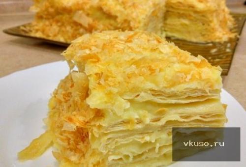 Торт с слоеного теста с заварным кремом. Торт Наполеон из слоеного теста с заварным кремом