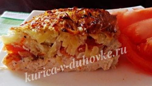 Куриное филе в духовке под картофельной шубой в духовке. Курица, запеченная под тертым картофелем в духовке