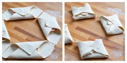 Слойки с ветчиной и сыром из слоёного теста. 