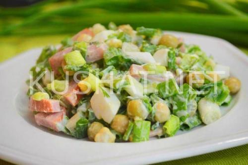 Салат с ветчиной, горошком и зеленым луком. Пошаговый рецепт с фото