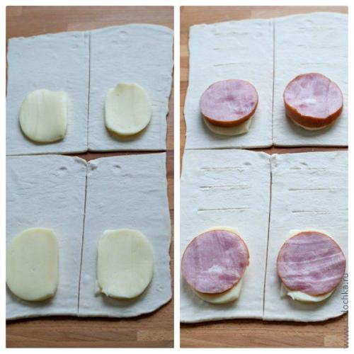 Слоеное тесто ветчина с сыром. Слойки с ветчиной и сыром из слоёного теста