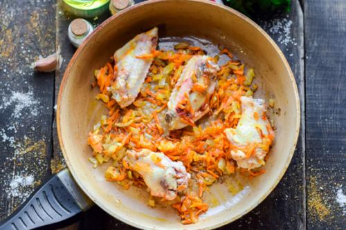 Гречка с курицей на сковороде