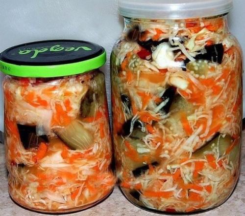 Баклажаны кусочками с капустой на зиму