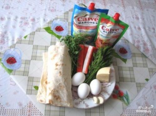 Рулеты из лаваша с крабовыми палочками