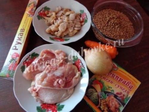 Курица с гречкой в рукаве для запекания. Гречневая каша с курицей и грибами в рукаве