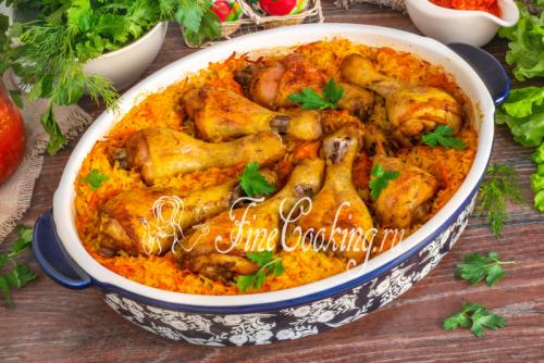 Курица с рисом и овощами в духовке