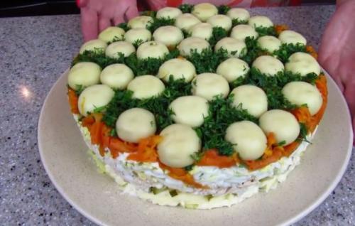 Салат перевертыш Грибная поляна с опятами. Салат Грибная поляна с шампиньонами из 7 слоев