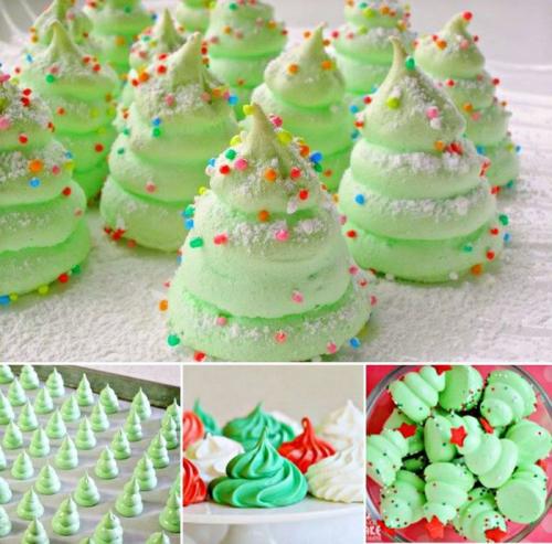Елочки из безе к новому году яркий рецепт.