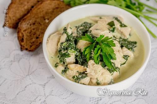 Курица со шпинатом со сливками. Куриное филе со шпинатом в сливках