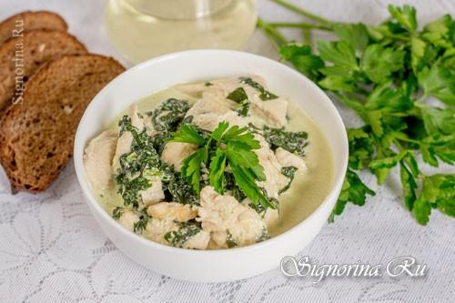 Курица со шпинатом со сливками. Куриное филе со шпинатом в сливках
