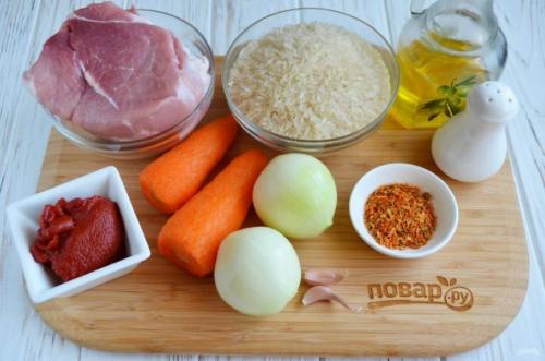 Плов на сковороде со свининой пошаговый рецепт.