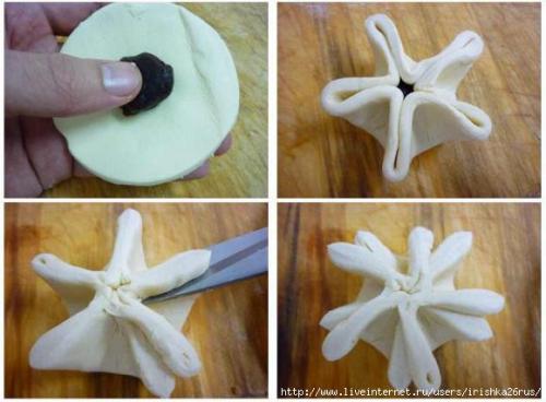 Цветы из слоеного теста.