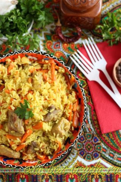 Узбекский плов на сковороде. 