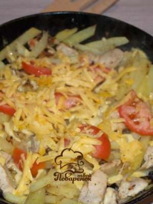 Картошка по-французски с фаршем на сковороде. Картошка по-французски на сковороде