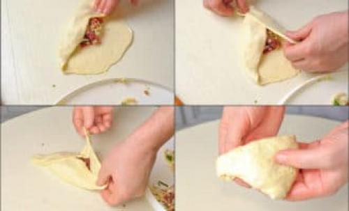 Самса из слоеного теста. С фаршем