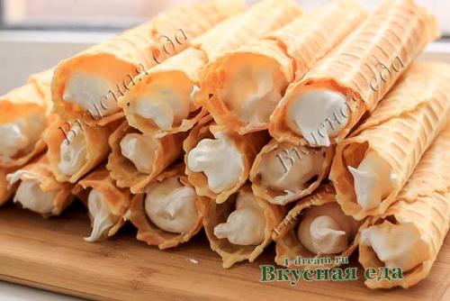 Все рецепты приготовления трубочек. Вафельные трубочки с крем-чизом 05