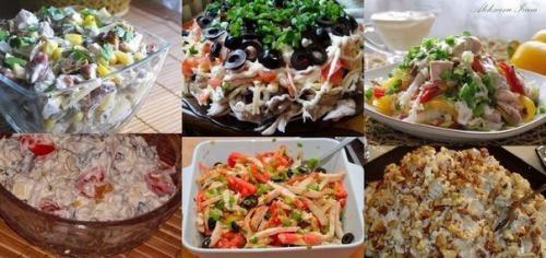 Салаты с куриным филе.