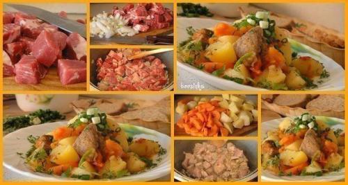 Жаркое.  Состав:  Мясо (свинина - шея или вырезка) - грамм 250-300.