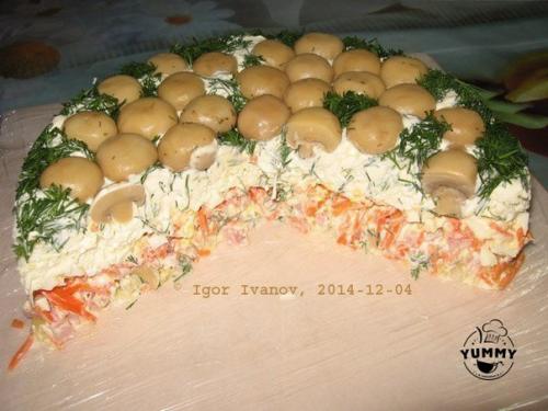 Салат Грибная Поляна (закусочный торт).
