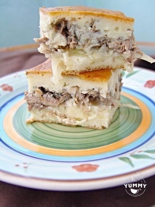 Заливной пирог с сайрой и картофелем. 01 Заливной пирог с сайрой и картофелем. 01
