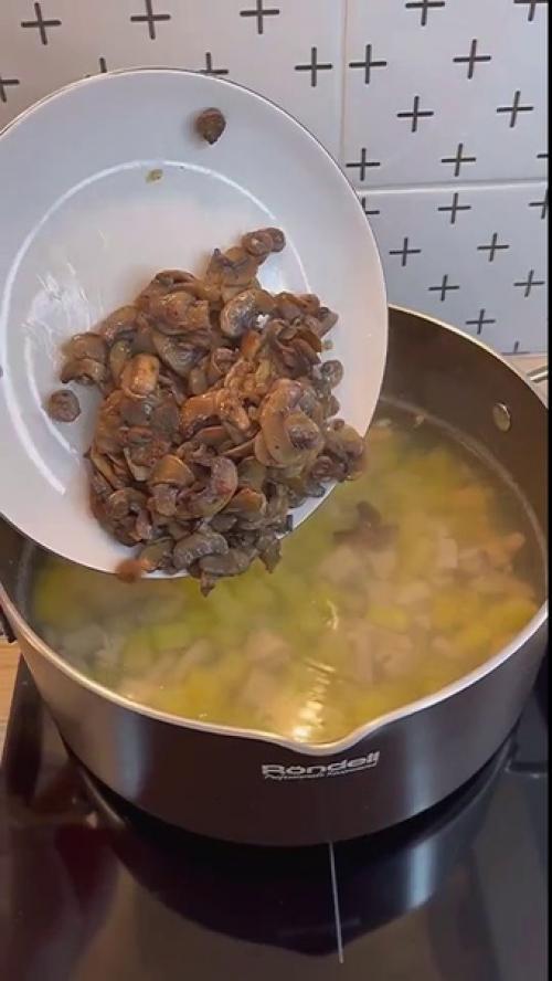 Куриный супчик с грибами и плавленым сыром. 04