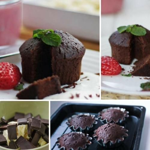 Шоколадные маффины со свежими ягодами и пломбиром.