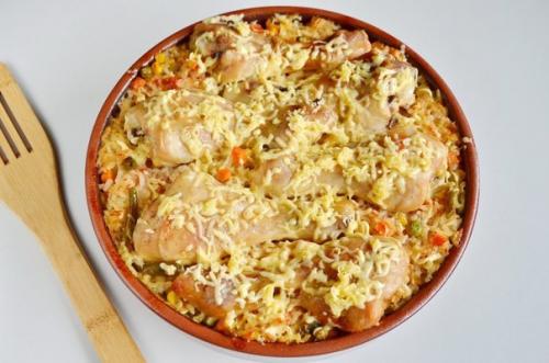 Куриные ножки, запеченные с рисом и овощами. 04