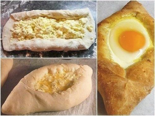 Хачапури по-аджарски едят вилкой, смешав в середине сыр, масло и яйцо и обмакивая в эту смесь отрезанные кусочки хрустящей лепешки. 01