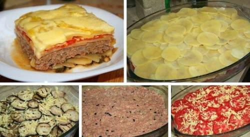 Овощная запеканка с фаршем.