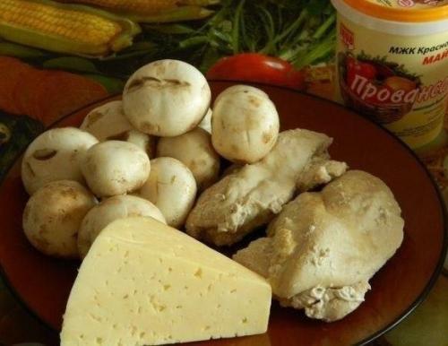 Грибной салат с курицей. 01