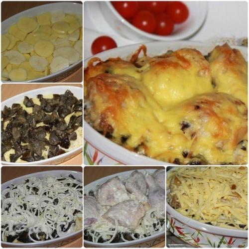 Куриные голени запечённые под сыром с картофелем и грибами. Куриные голени запечённые под сыром с картофелем и грибами.