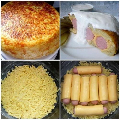 Картофельная запеканка с сосисками.