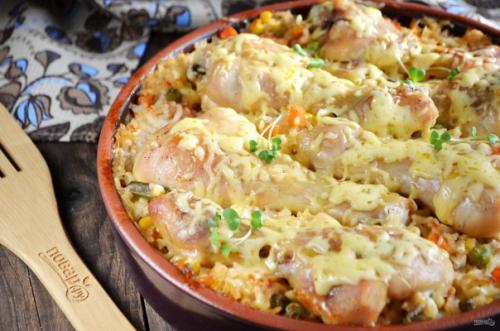 Куриные ножки, запеченные с рисом и овощами. 09