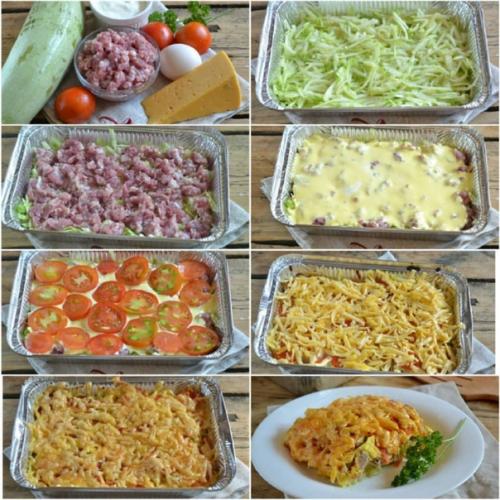 Запеканка из кабачков с фаршем в духовке.

