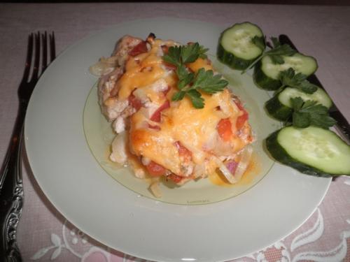 Сочное куриное Филе, запеченное с грибами, помидорами и сыром. 03 Сочное куриное Филе, запеченное с грибами, помидорами и сыром. 03
