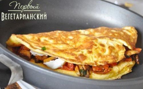 Омлет с грибами, помидорами и сыром. 08