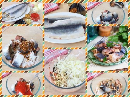 Маринованная селедка с кетчупом.