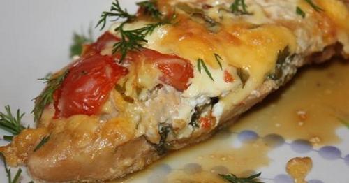 Сочное куриное Филе, запеченное с грибами, помидорами и сыром. 02 Сочное куриное Филе, запеченное с грибами, помидорами и сыром. 02