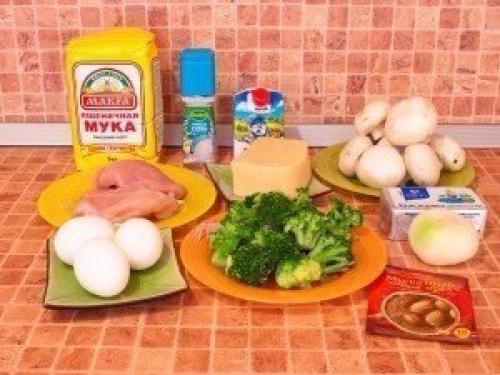 Лоранский пирог с курицей, грибами и брокколи. 01